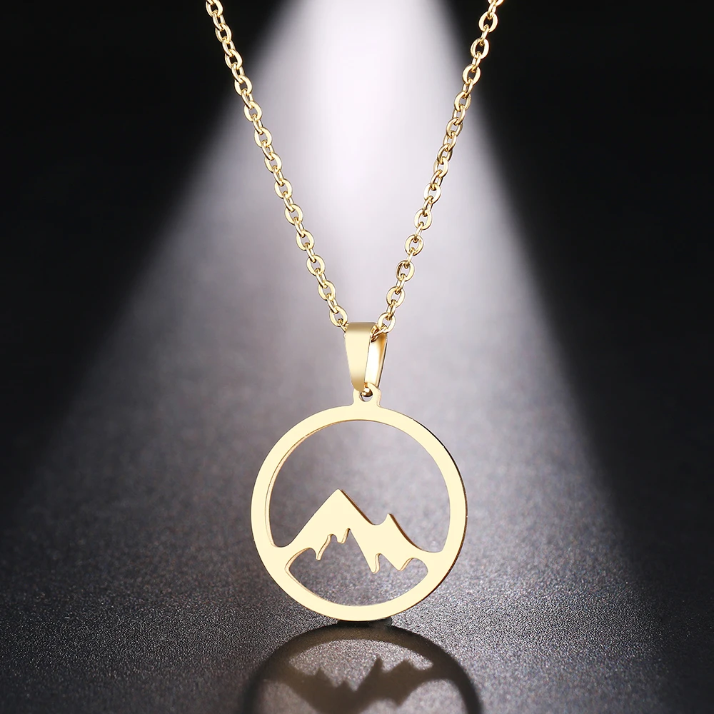 CACANA Stainless Steel Necklace For Women Man Mountain Hill  Silver Color Pendant Necklace Engagement Jewelry