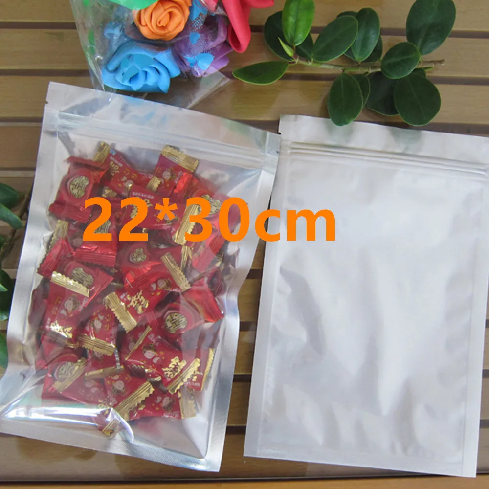 

22*30cm Clear Pure Aluminum Foil Zipper Packing Pouch 200Pcs/ Lot For Food Heat Seal Transparent Mylar Valve Party Package Bags