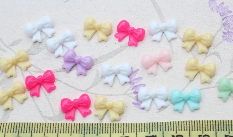 100pcs lovely Mixed miniature Resin butterfly Bow Cabochons (12mm) Cell phone decor, hair pin, rings DIY kitsch bow D10