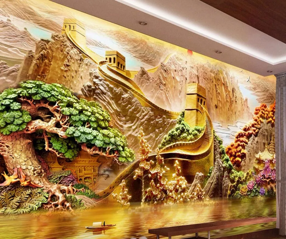 beibehang Home decoration wallpaper custom mural beautiful mountains and rivers 3D relief background wall mural 3d wallpaper