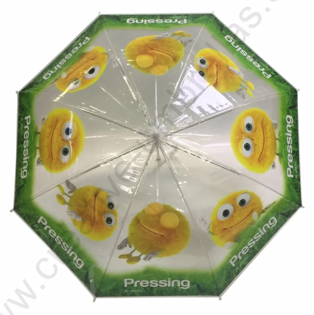 Customized mass cargo Oem Ex-factory 3D digital cartoon printing POE umbrella environmental protecting transparent PVC parasol