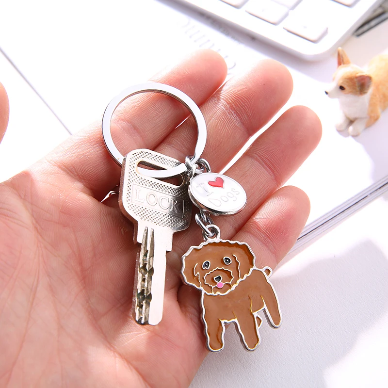 2019 Metal Dog Jewelry Poodle PET Dog Key Chain Key Ring Pom Gift For Women Girl Bag Charm Keychain Pendant Jewelry Wholesale