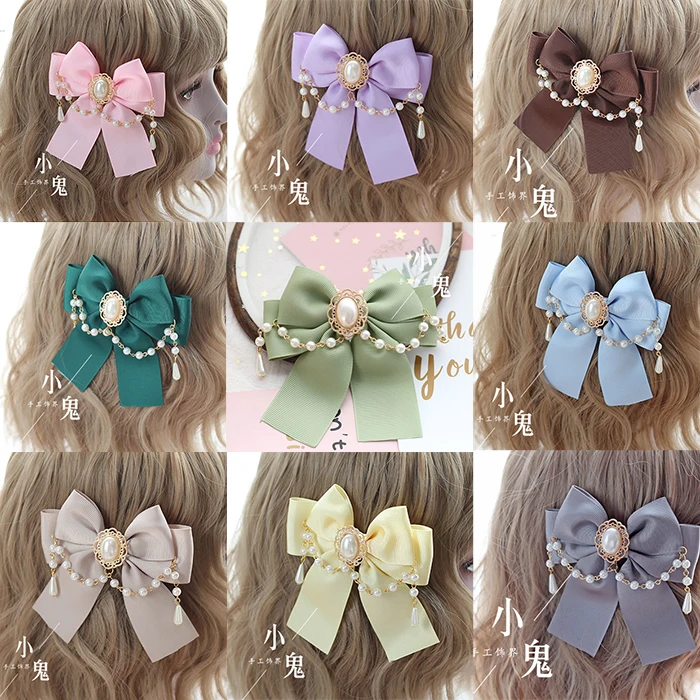 Pinzas para el pelo lolita con cadena de cuentas multicolor hechas a mano, clip lateral Lolita versátil lo, accesorios de clip lateral dulce