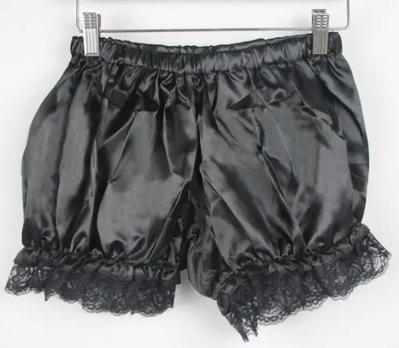 Ropa de dormir de encaje con volantes en el dobladillo, pantalones cortos de seda sedosa de Lolita, bombachos de calabaza