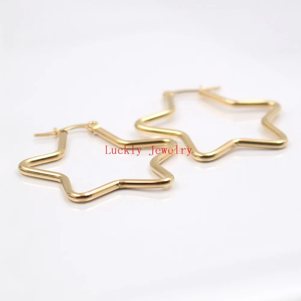 5 par dużo chirurgiczna stal nierdzewna 40mm geometryczny kształt pentagram druciany kolczyk w kształcie koła moda damska luzem