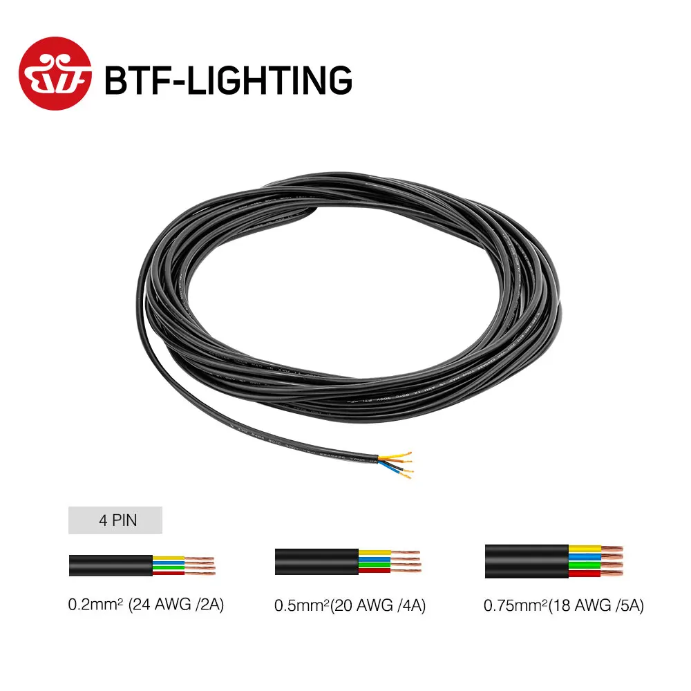 10m 2pin/3pin/4pin/5pin cavo elettrico impermeabile esterno 24/22/20/18/17 AWG estendere il cavo di prolunga della striscia principale del cavo del PVC