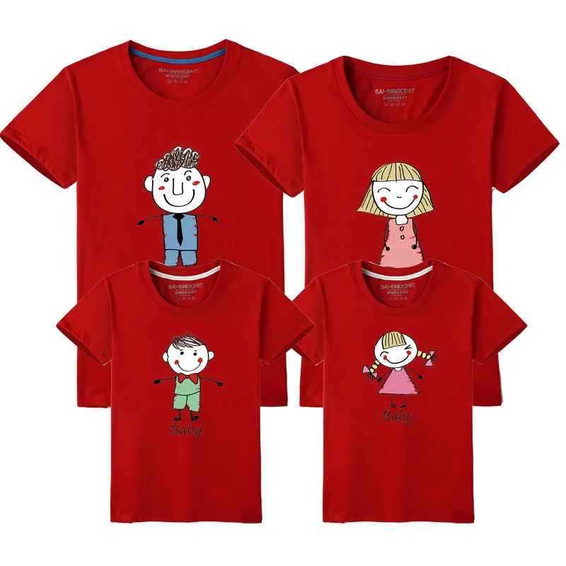 1pcs Animation Character Cotton Family Matching T-shirts Mother Daughter Father Son Tops Tees Family Clohthing