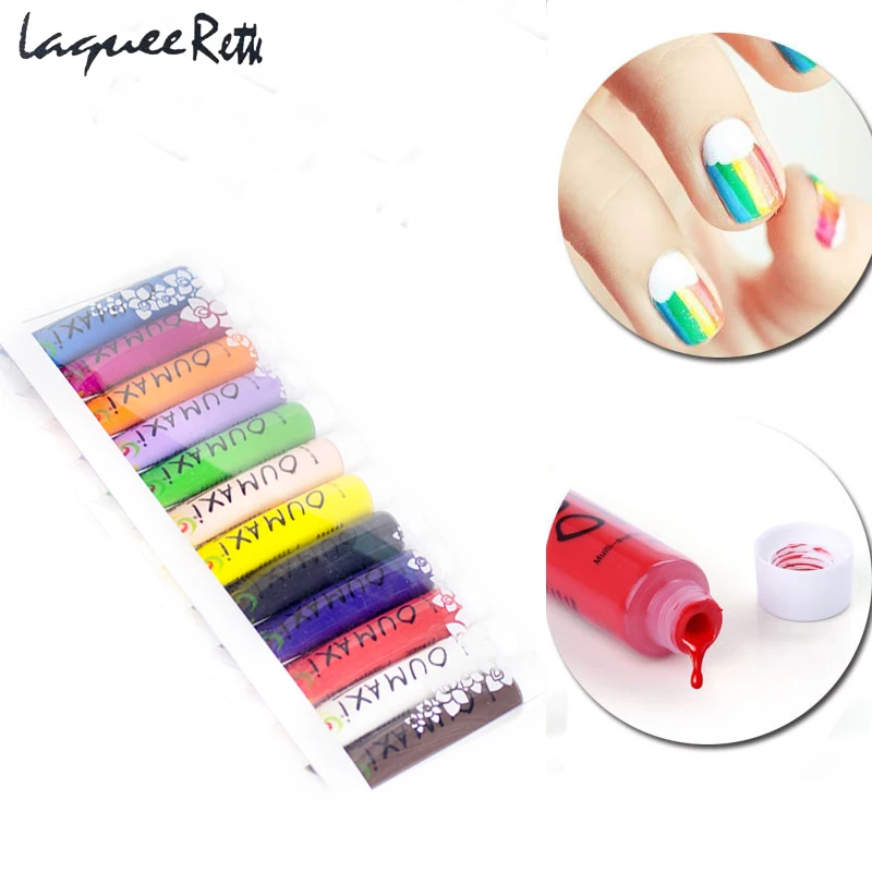 12pcs/lot Brand Acrylic Nail Paint Gel Multi Surface 3D Paint OUMAXI Soak Off Nail Art Paint Fashion Nail Painting Tools