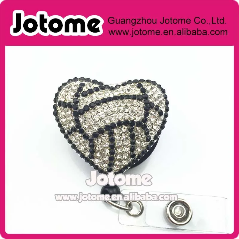 

Heart Volleyball Rhinestone Retractable ID Badge Holder Reel - Nurse Doctor Symbol