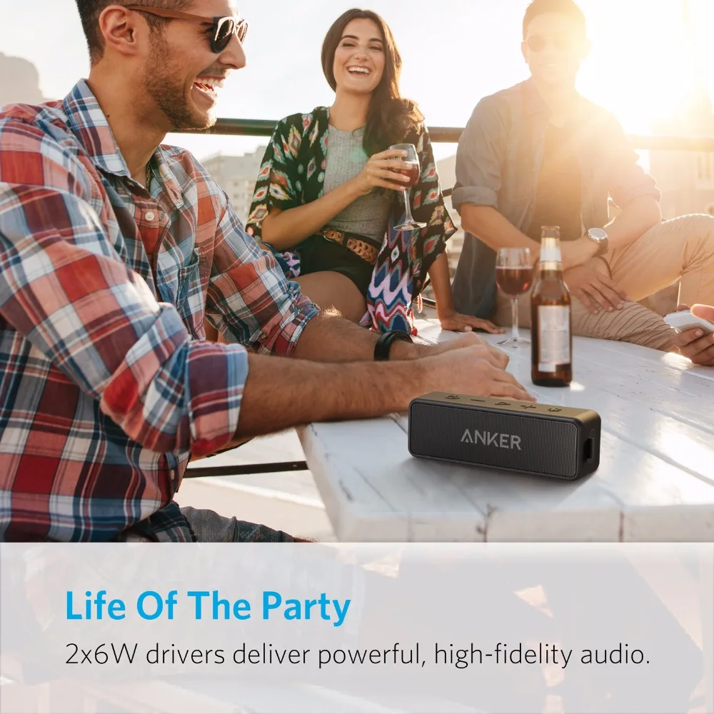 Anker Soundcore 2 휴대용 무선 블루투스 스피커, 더 나은 베이스, 24 시간 재생, 66ft 블루투스 범위, IPX7 방수