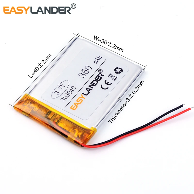 3x30x40 3.7V 350mAh Rechargeable li Polymer Li-ion Battery For bluetooth headset Device Watch recorder pen MP3/MP4 Player 303040