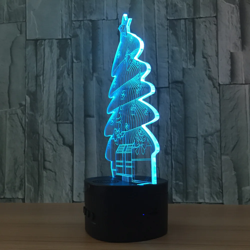 Árbol de Navidad 3D luz nocturna LED figura de acción color ajustable altavoz inalámbrico acrílico decoración de habitación A76