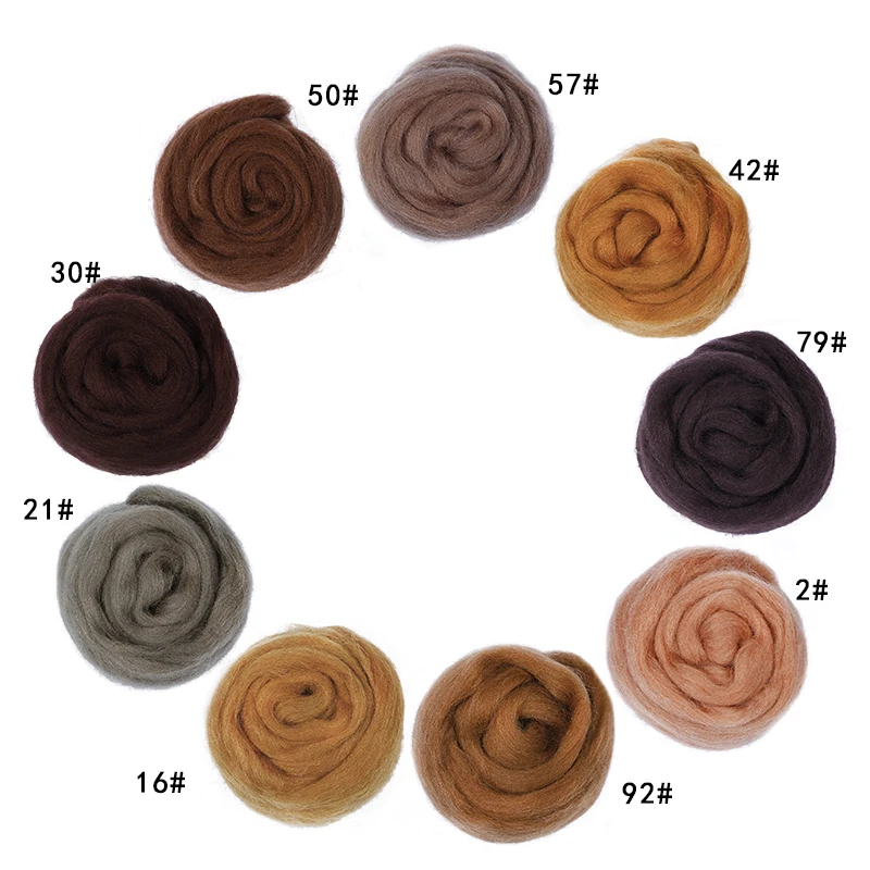 LMDZ 9 Colors 5g/10g Brown Animal series Wool  Fibre Set Wool Roving For Needle Felting Hand Spinning DIY materials Brown Fibre