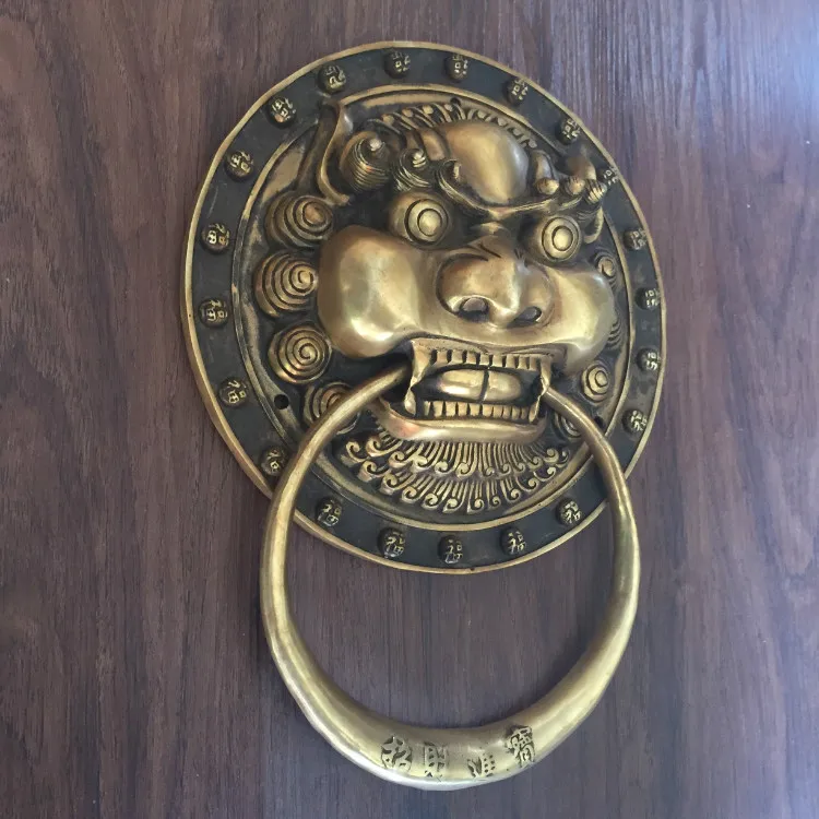 Chinese antique wood temple courtyard door ring copper Shoutou lion head retro handle door handle Temple