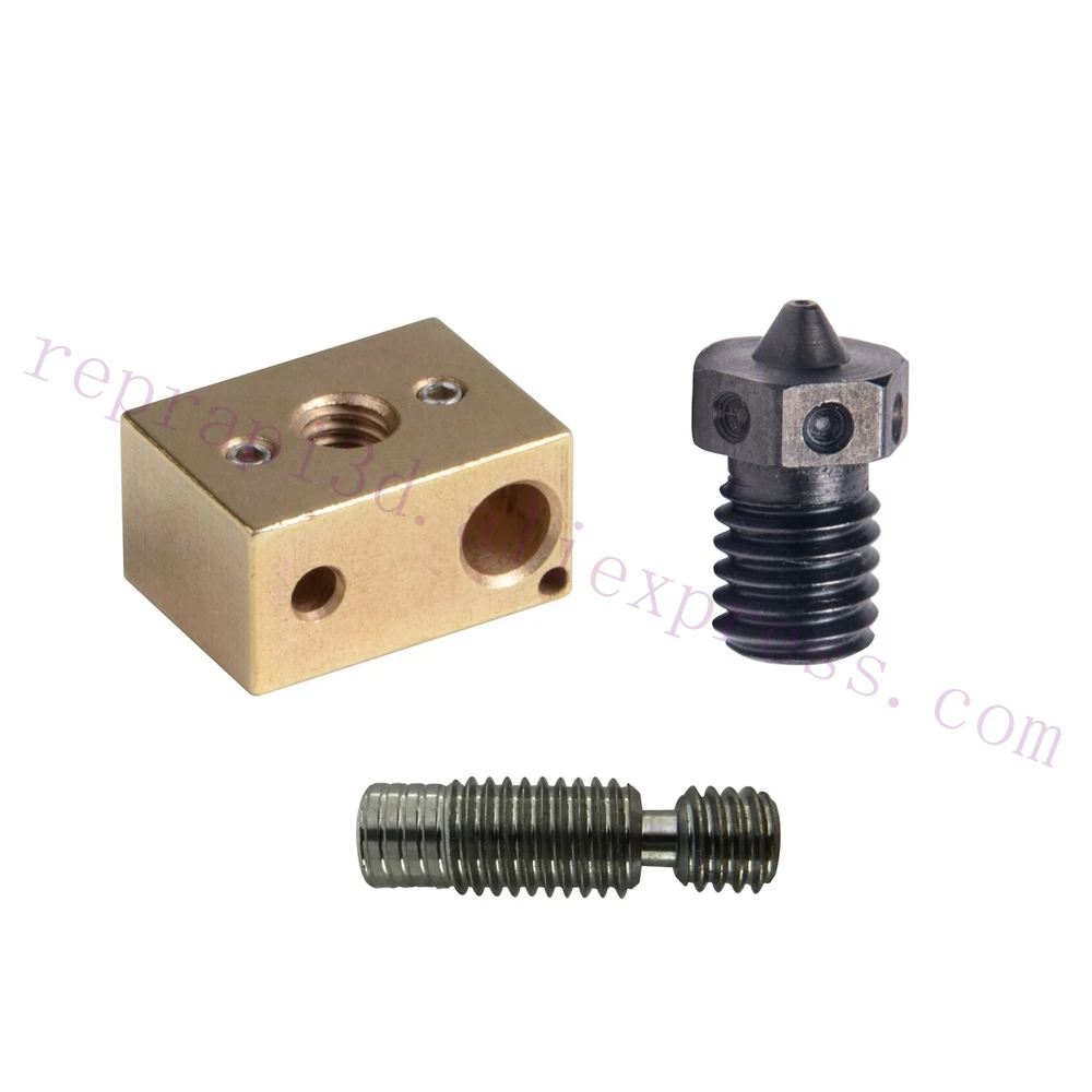 Hardened Steel V6 Nozzle + Brass Heater Block + Titanium Alloy Heat Break High Temperature Upgrade Kit for V6 HOTEND Titan