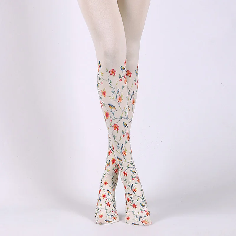 

Retro European Royal Court Floral Pattern Velvet Printed Tights