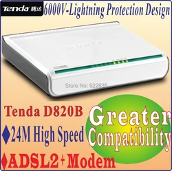 Tenda D820B High Speed DSL Internet Modem ADSL 2+ with 1-Port Switch with 1 ethernet cable, 1 ADSL Splitter, 2 Telephone Lines