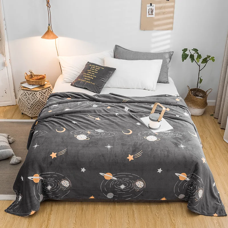 

Starry sky bedspread blanket 200x230cm High Density Super Soft Flannel Blanket to on for the sofa/Bed/Car Portable Plaids