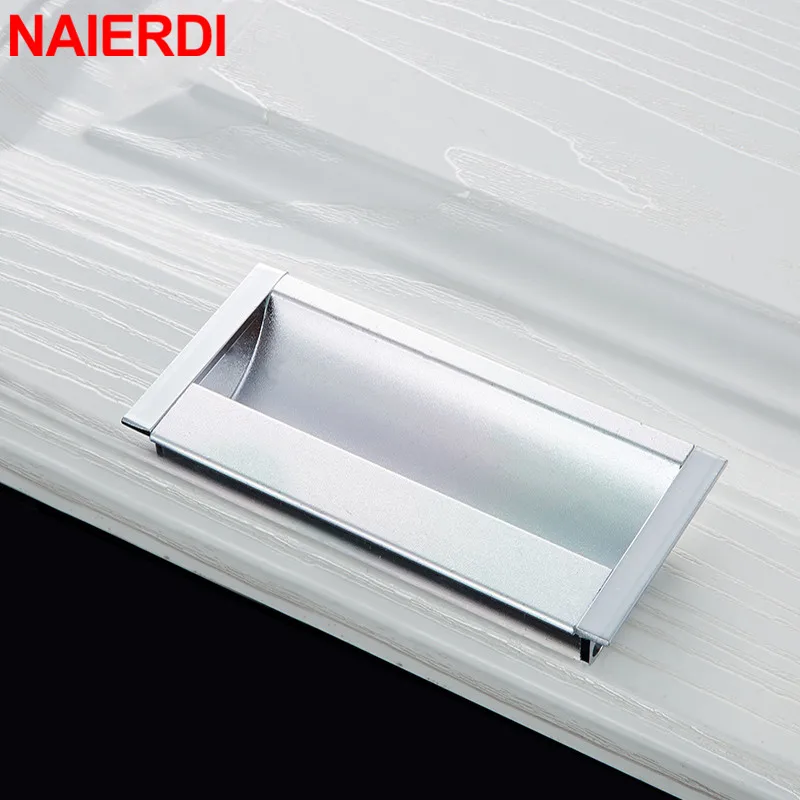 NAIERDI Hidden Door Handles Silver Cabinet Pulls Handles Bedroom Door Cabinet Handle Aluminum Drawer Knobs Furniture Hardware images - 6