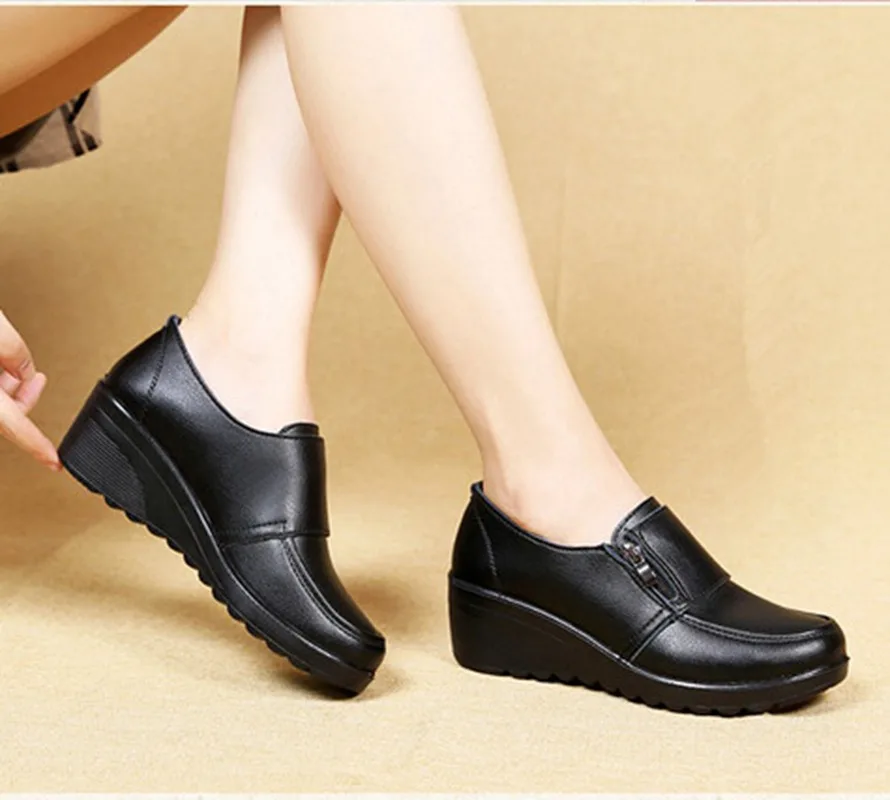 GKTINOO Spring Autumn Women\'s fashion Pumps shoes woman soft leather wedges single casual shoes mother high heels shoes