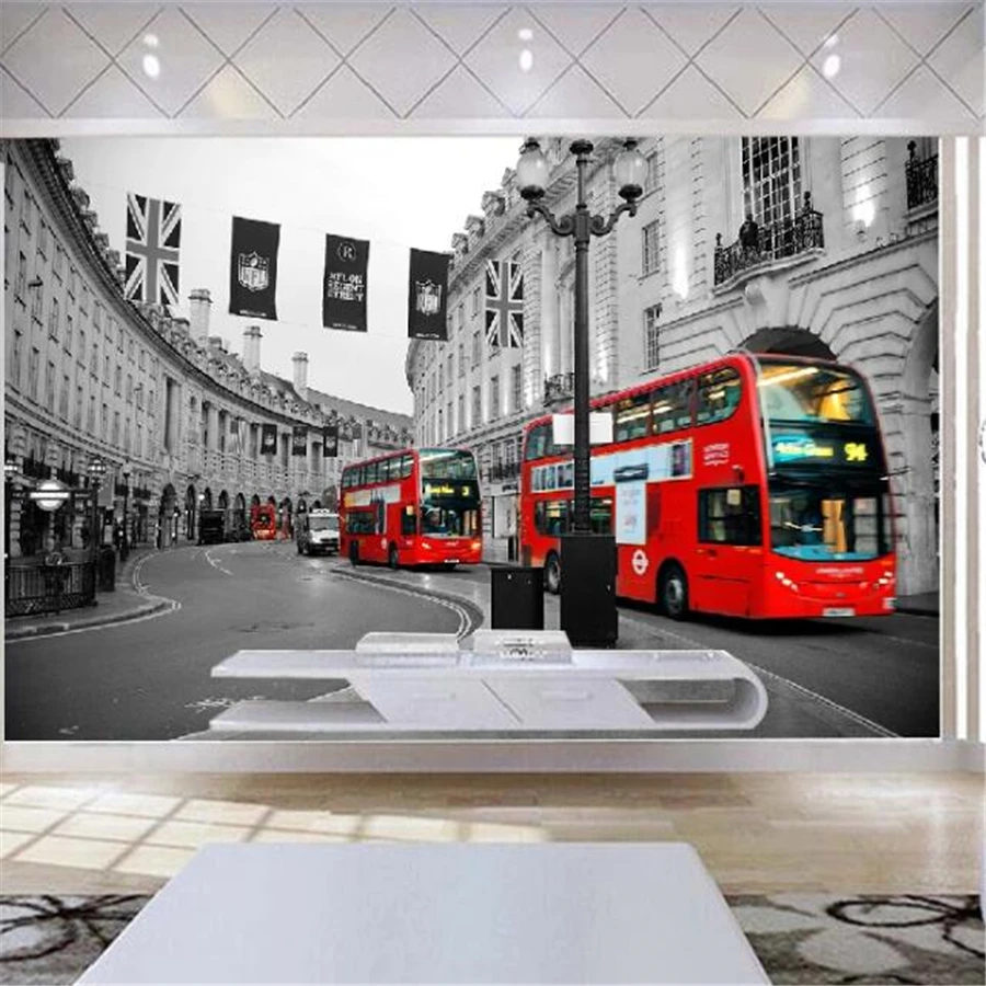 

Custom wallpaper 3d photo mural retro background wall red bus london street living room bedroom decorative painting 3d wallpaper