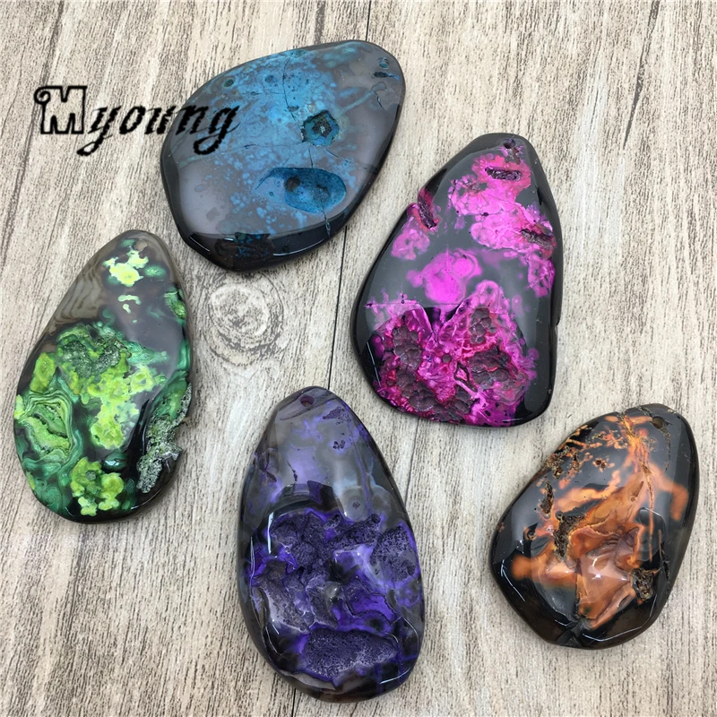 Freeform Rugged Agates Slice Pendants,Natural Stone Agates Quartz Druzy Charms For DIY Jewelry Making MY1908