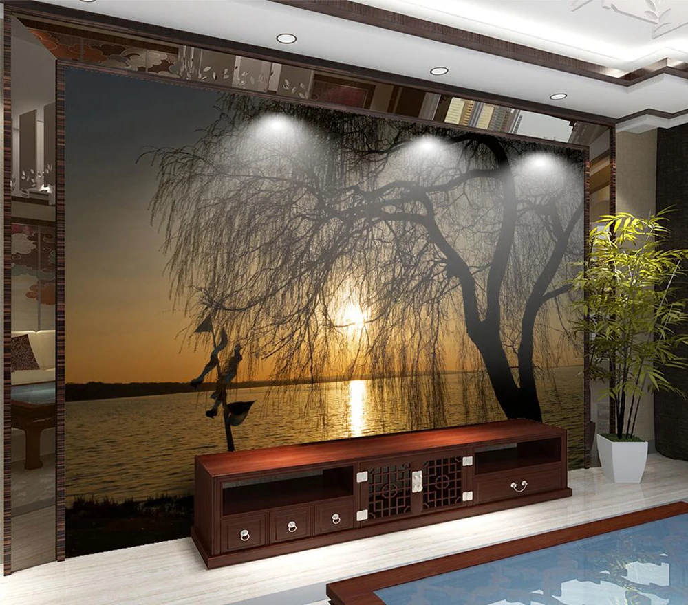 Custom wallpaper Sunset yibei river willow background wall