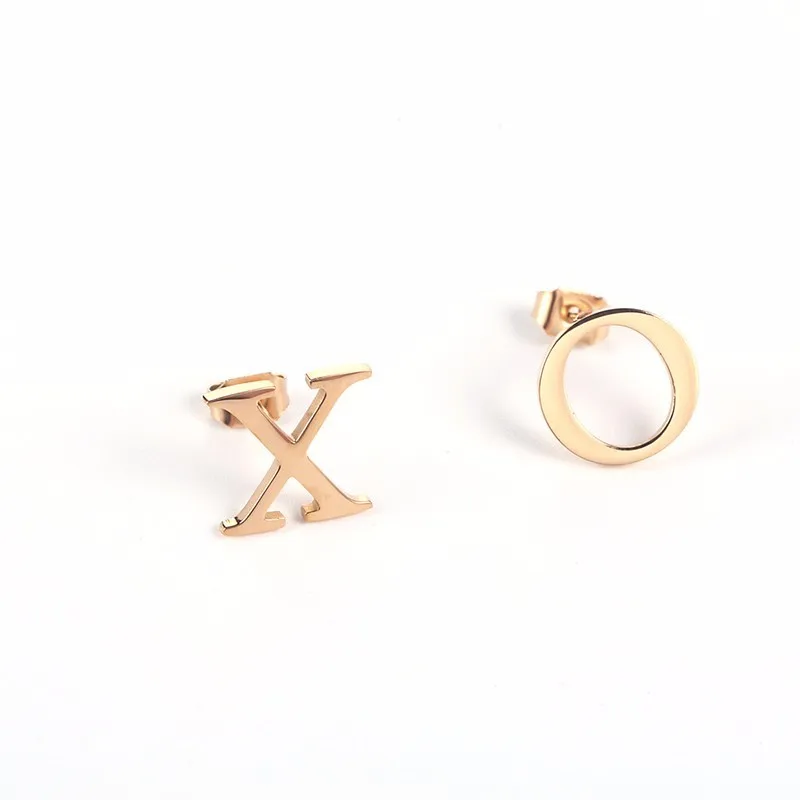 Stainless Steel Letters Xo Asymmetric Capital Glamour Unique Fashion Stud Earrings Jewelry Gift For Women