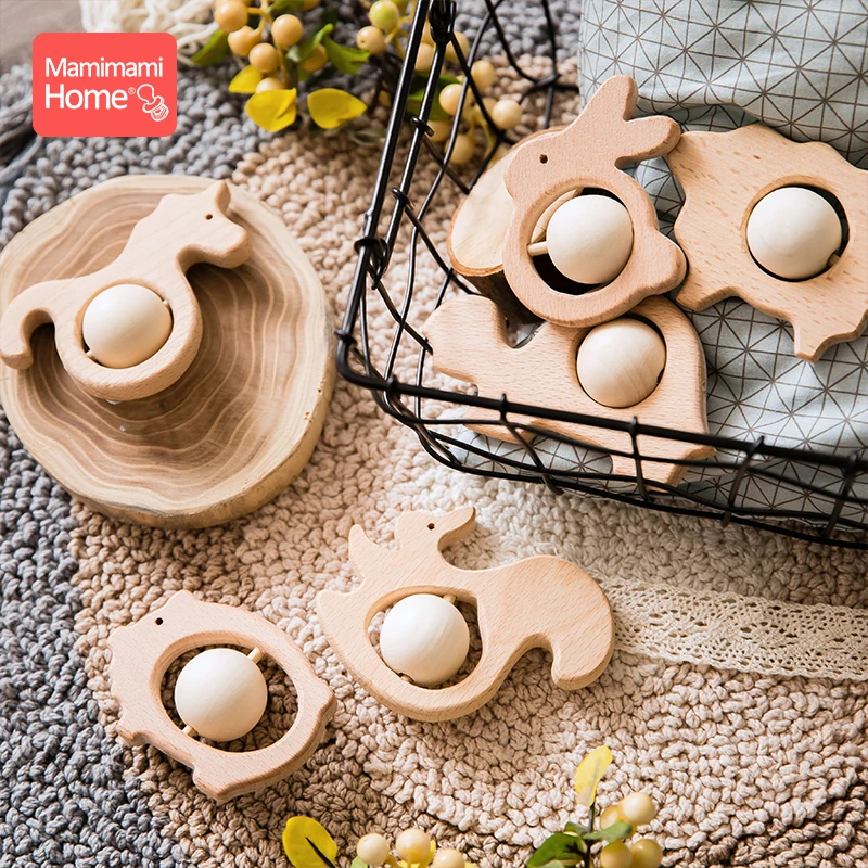 

Mamihome 1pc Baby Wooden Teether Animal Toy Beech Rodent Pendant Montessori Toy Play Gym Accessories Children'S Goods Baby Block