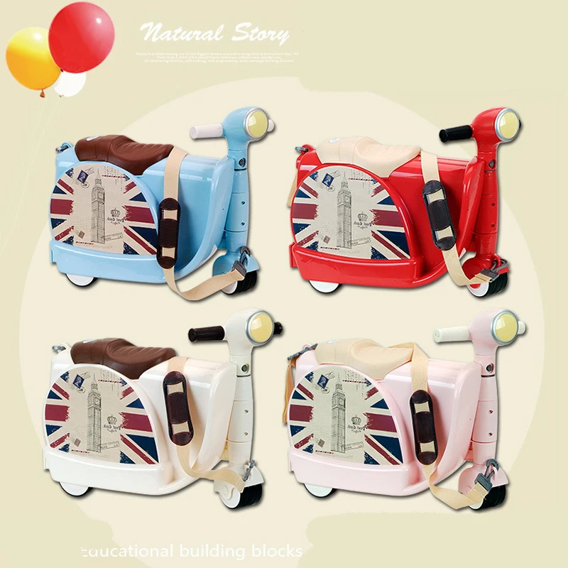 Letrend New Cartoon Cute Children Motorcycle Luggage Trolley Suitcases Travel Bag Suitable For Student Girl Boy Baby Ride Trunk