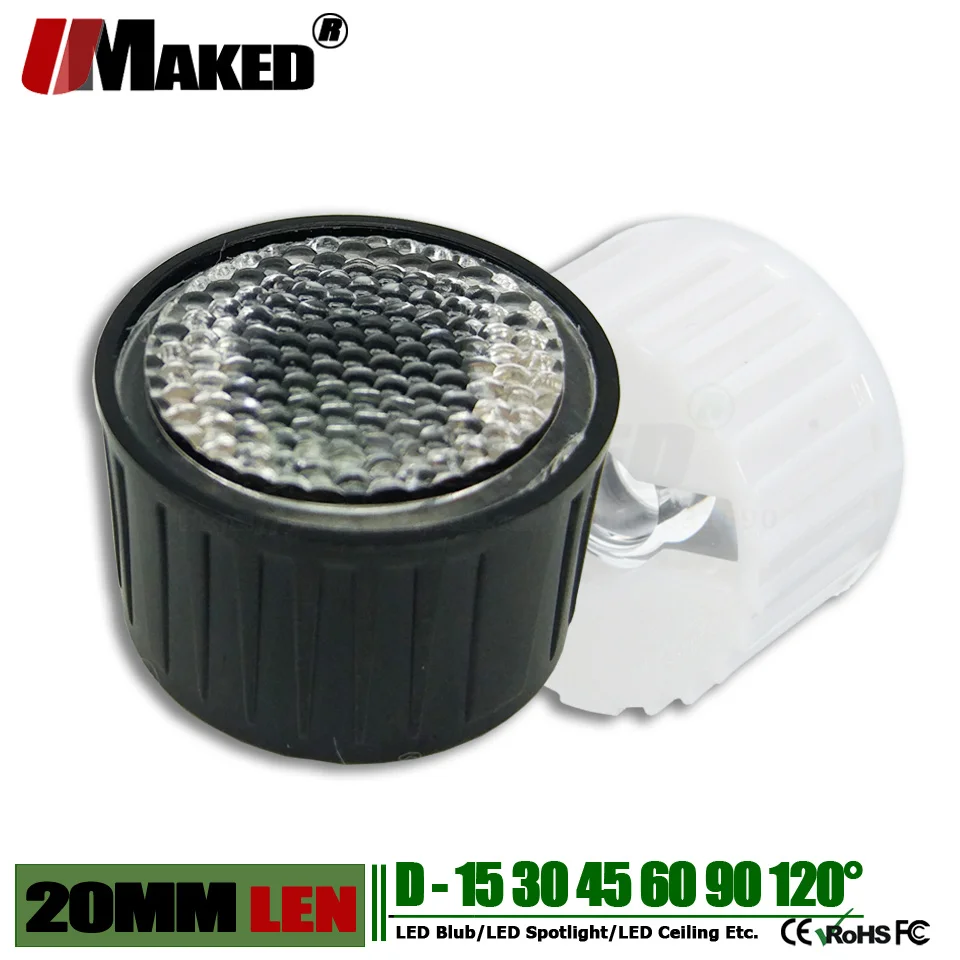 20MM LED Lens with Bracket Holder 1W 3W 5W High power light beads lense 15 30 45 60 120 Angle PMMA Bead face For Floodlight Diy