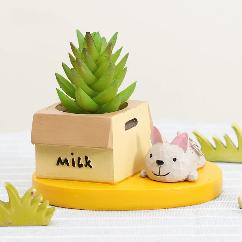 Mini maceta de animales para plantas suculentas, maceta decorativa para decoración de escritorio, estatuilla de animales de resina, adornos de mesa