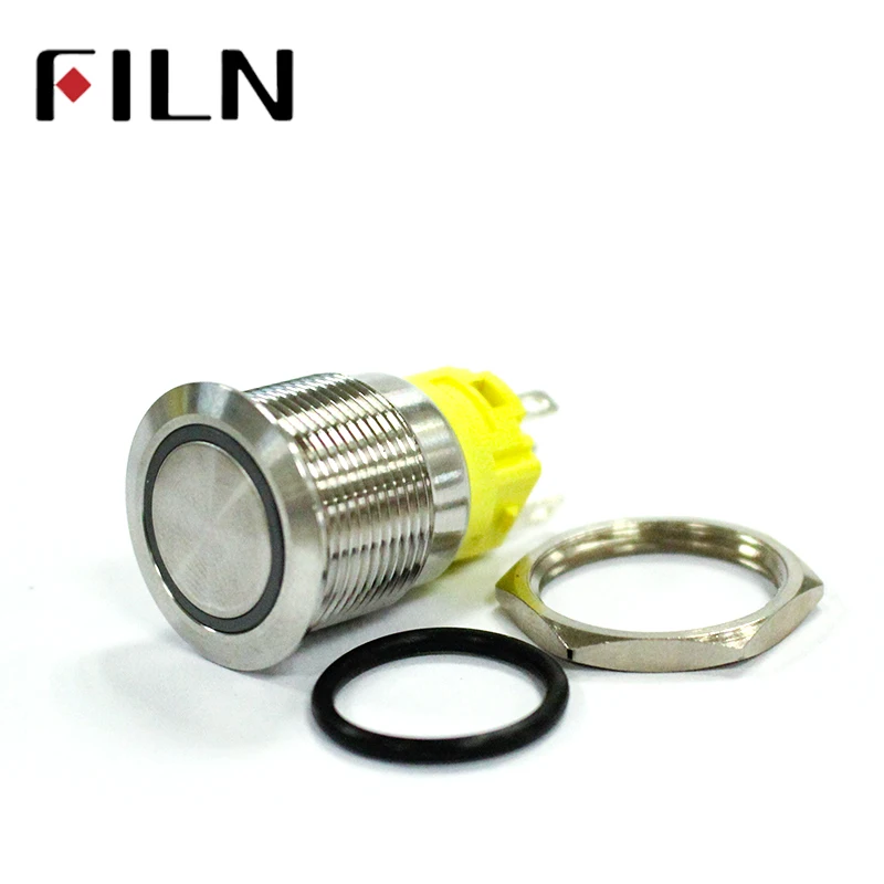 19mm Ring light ON OFF Stainless Steel anti vandal Momentary Reset Latching  push button switch