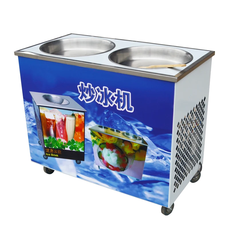 เชิงพาณิชย์เครื่องทำน้ำแข็งทอดกระทะสองทอดเครื่องไอศครีม