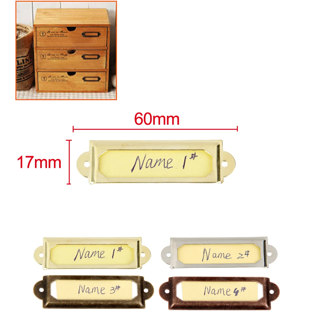 50 pezzi per biblioteca da ufficio, cassetto, armadietto, etichetta per carta, porta etichette, struttura in metallo (bronzo antico)