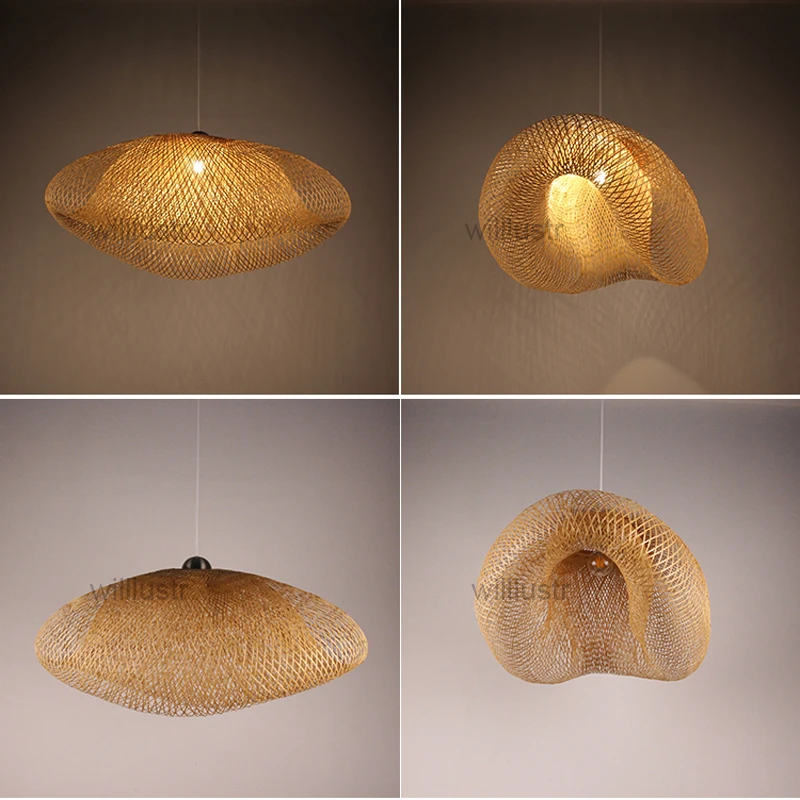 

Bamboo Bicorn Pendant Lamp Wood Suspension Light Ceiling Chandelier Hotel Restaurant Nordic Hanging Lighting