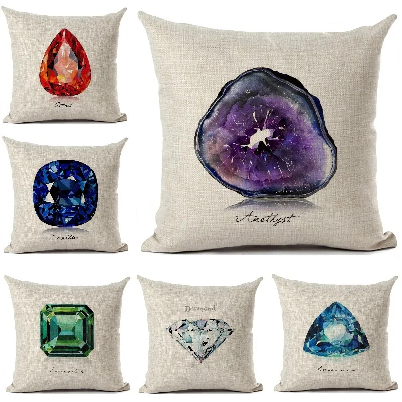 Cushion Cover Gemstone Agate Diamond Painting Linen Pillow Cover Home Decoration Throw Pillows Car Sofa Decorative Pillowcase