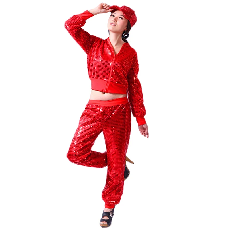 SONGYUEXIA Adult Jazz Hiphop Modern Dance Wear Paillette Stage Performance Clothing woman sequins Cheerleading dance costuems