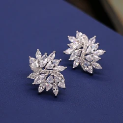 Zircon Retro Floral Crystal Stud Earrings Bridal Jewelry Rhinestones Trendy Wedding Girls Accessories Earrings For Women