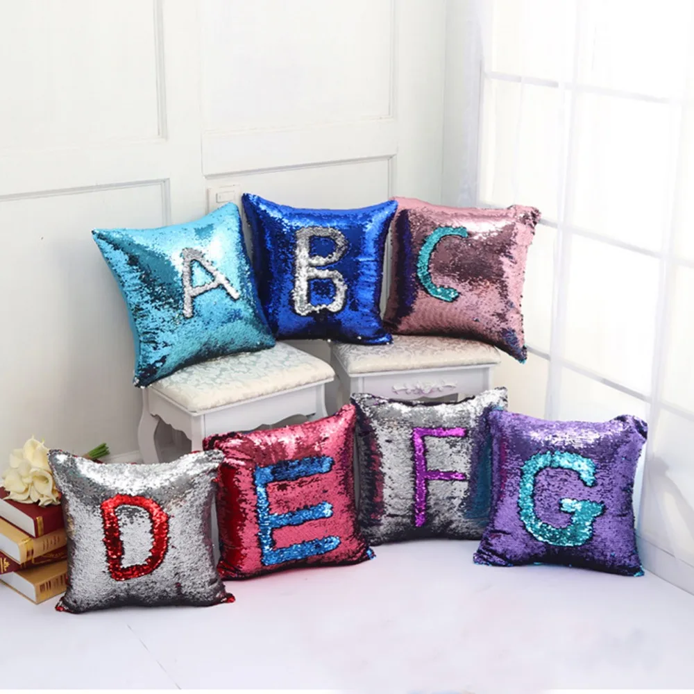 Meijuner DIY Mermaid Sequins Cushion Cover Magical Colorful Throw Pillow Case Two Color Changing Reversible Cushion Cover