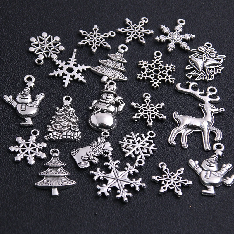 20Pcs Mixed Two Color Christmas Boot Snowman Boot Snowflake Charms Pendants Jewelry Making Accessor