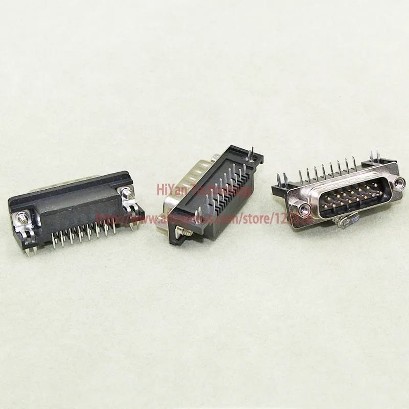 (10pcs/lot) DB15 DR15 2Rows Black Parallel Port 15Pin D Sub Male 15 Way PCB 90 Degree Connector Socket Plug VGA Adapter