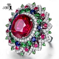 YaYI Jewelry Princess Cut Red Corundum Gemstones Zircon Silver Color Engagement  Wedding Party Precious Rings