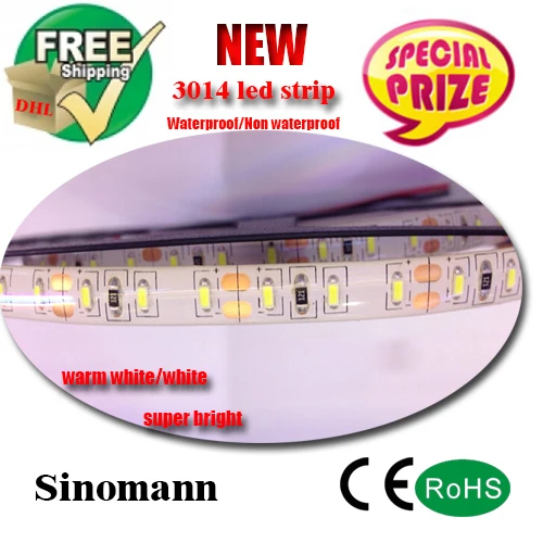 high quality led strip warm white/white SMD3014 5M/300LEDS led stripe Waterproof fita de led 12v dc for home decor