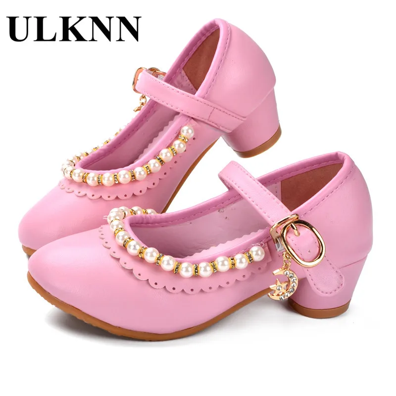 ULKNN, zapatos para niños, sandalias para niñas, zapatos con volantes rosas y blancos, sandalias femeninas de cuero suave con perlas, zapatos de