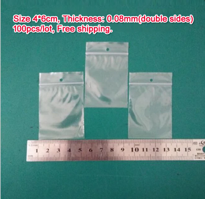 

100pcs/lot high quality Transparent PE Zip Lock jewelry Gift Packaging Bags, 4*6cm clear plastic bags for clothing storage