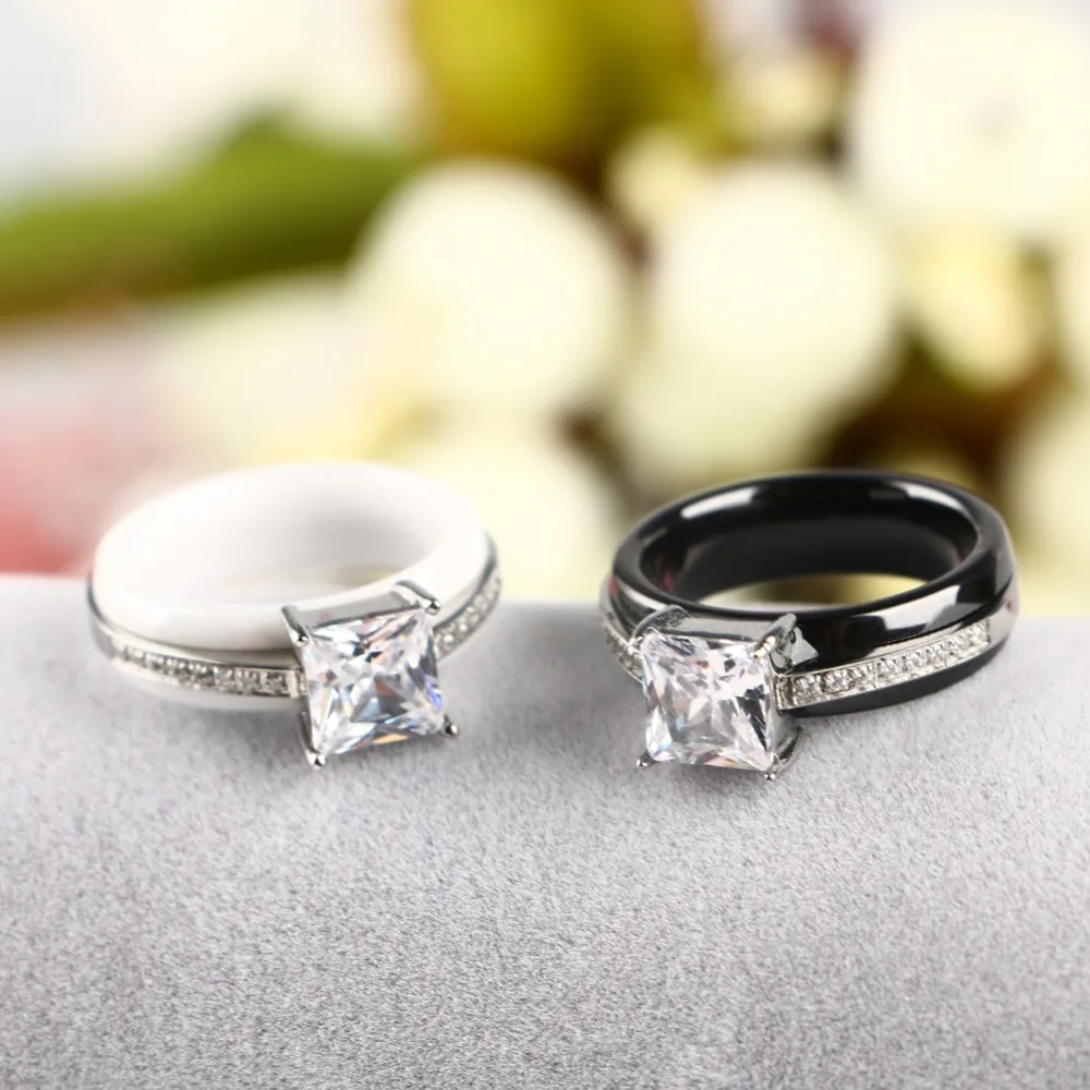 8mm Crystal Rings Square Shape Drop Shipping Big Carat Ceramic Rings One Row  Crystal Jewelry Wholesale for Women Girl Gift