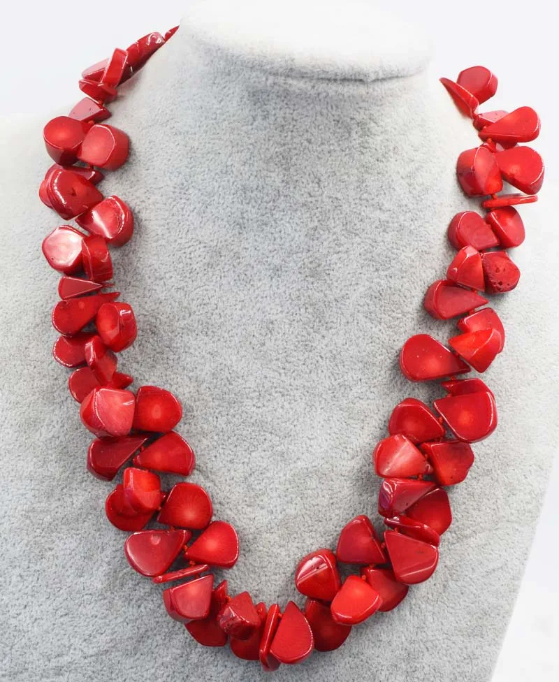 

red coral drop necklace 18inch nature beads wholesale discounts FPPJ 16-20mm