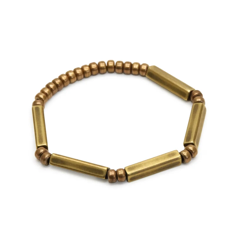 Street Punk Trendy Brass Handmade Stretch Bracelet Antique Finish Rock Style Metal Unisex Male Female Accessories