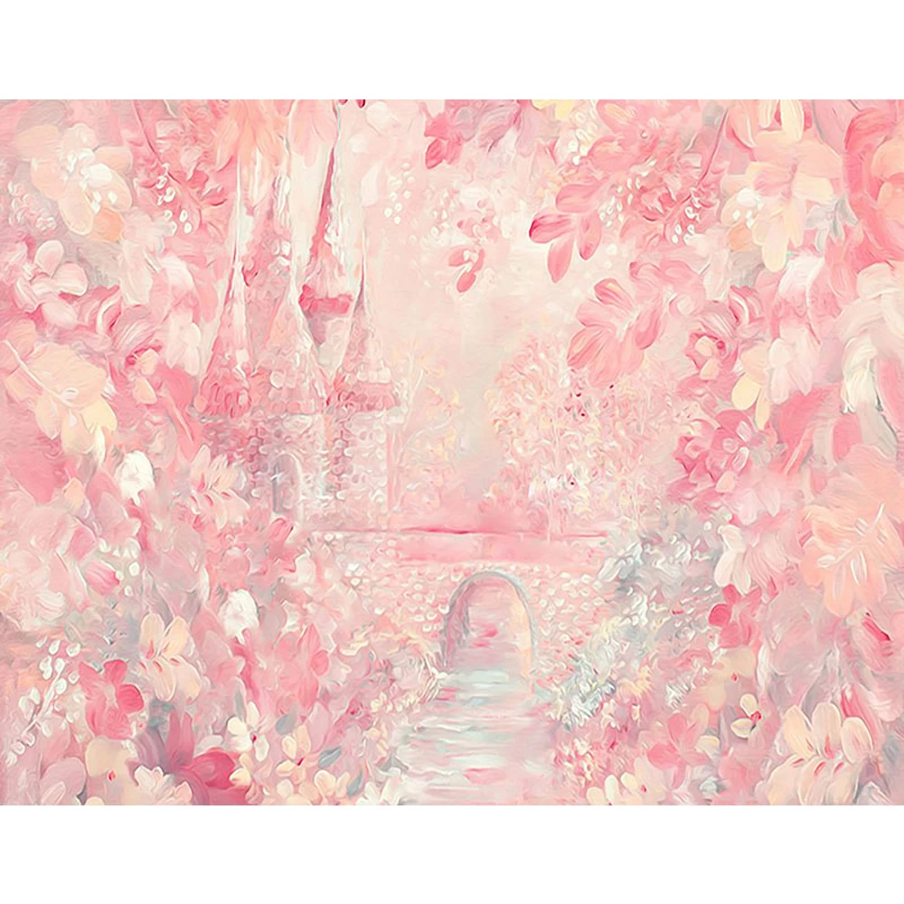 

Oil Painting Pink Wonderland Castle Backdrop for Newborn Photography Princess Baby Girl Birthday Party Banner Photo Background